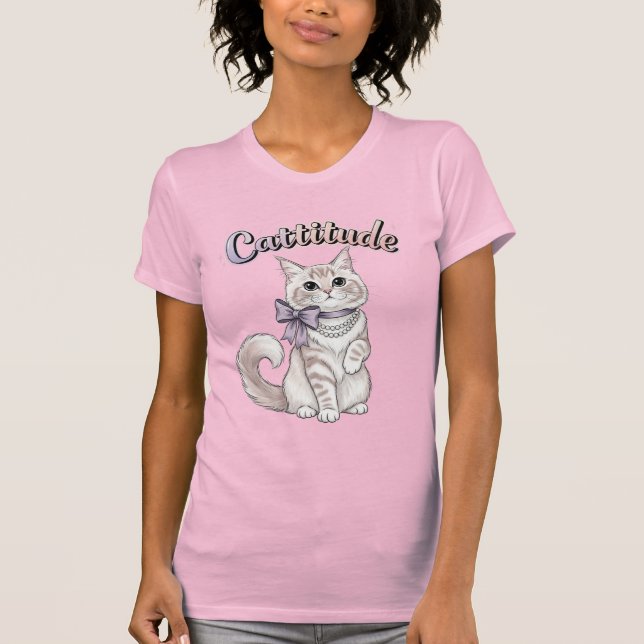 Cat T-Shirt, Cute Feminine Cattite T Shirt (Framsida)