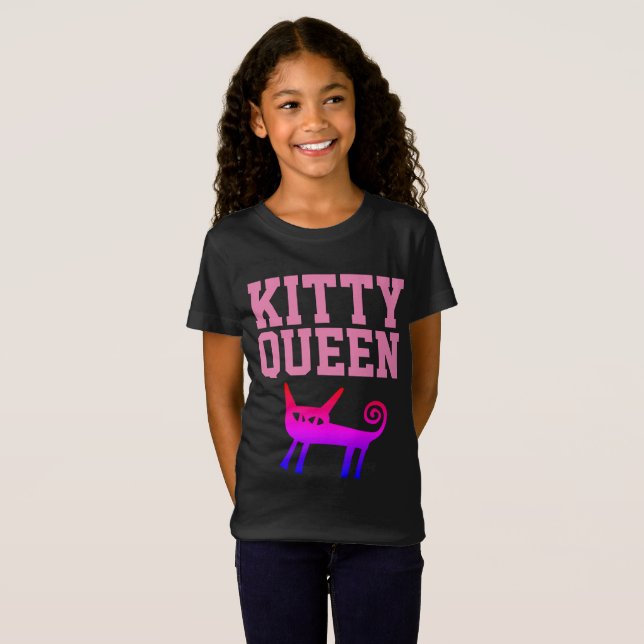 Cat T-tröjor för flickor, KATTUNGE QUEEN Tee (Hel framsida)