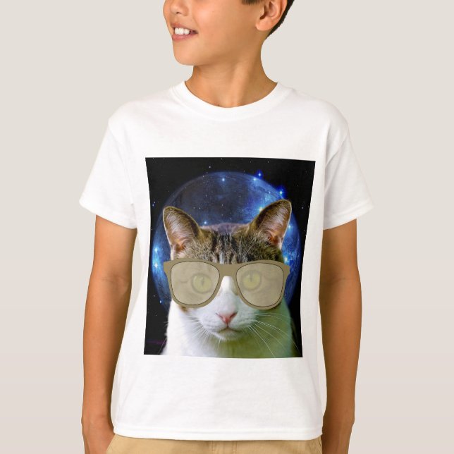 CAT T-tröjor för pojkar, barn, SPACE CAT Tee (Framsida)