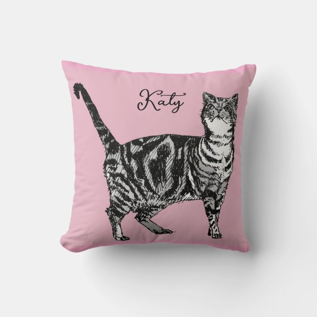 Cat Tabby Pastel Cats Girls Rose Pink Pets Kudde (Framsida)