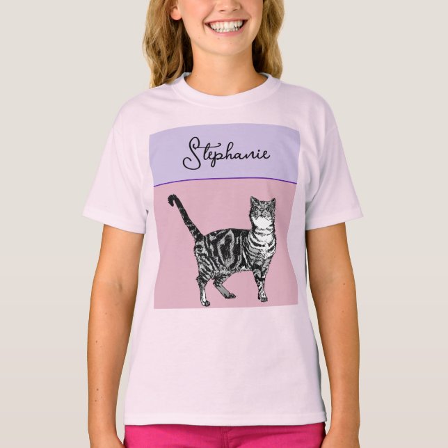 Cat Tabby Pastel Cats Girls Rose Pink Pets T Shirt (Framsida)
