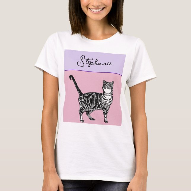 Cat Tabby Pastel Cats Girls Rose Pink Pets T Shirt (Framsida)