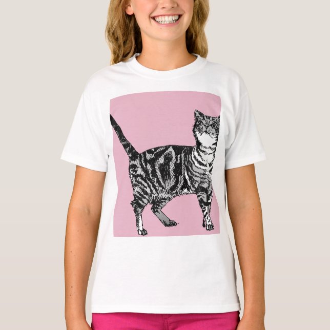 Cat Tabby Pastel Cats Girls Rose Pink Pets T Shirt (Framsida)