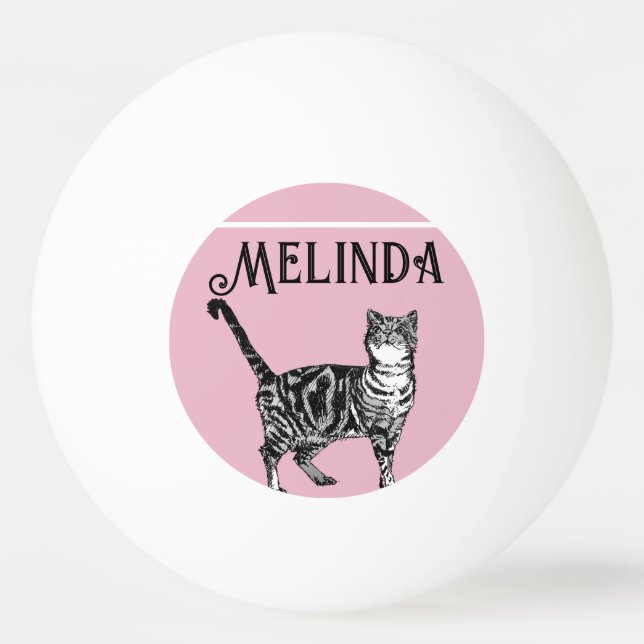 Cat Tabby Pastel Cats Kids Girls Ljus rosa Pingisboll (Framsidan)