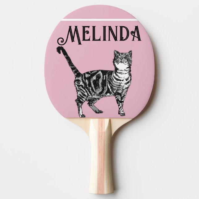 Cat Tabby Pastel Cats Kids Girls Ljus rosa Pingisracket (Framsidan)