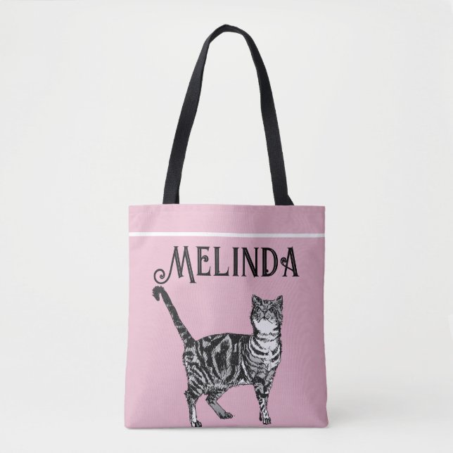 Cat Tabby Pastel Cats Kids Girls Ljus rosa Tygkasse (Framsida)