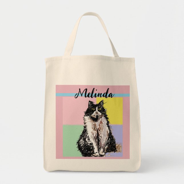 Cat Tabby Pastel Cats Kids Girls Ljus rosa Tygkasse (Framsidan)