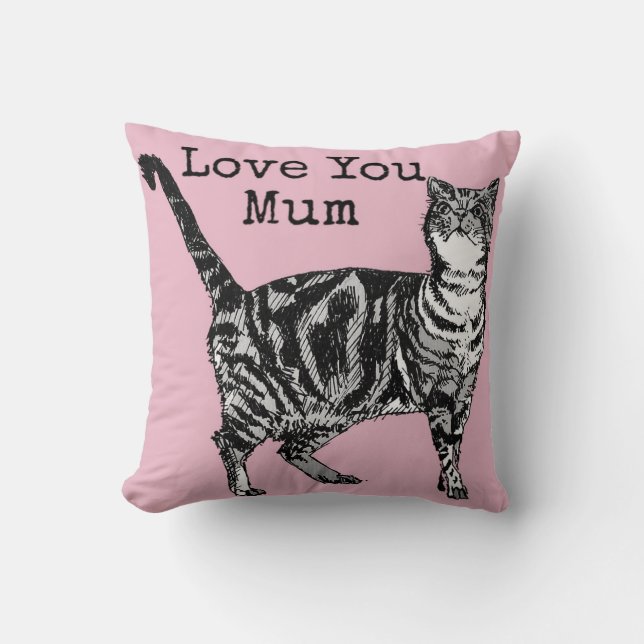 Cat Tabby Pastel Cats Rose Pink Love Mum Mother Kudde (Framsida)