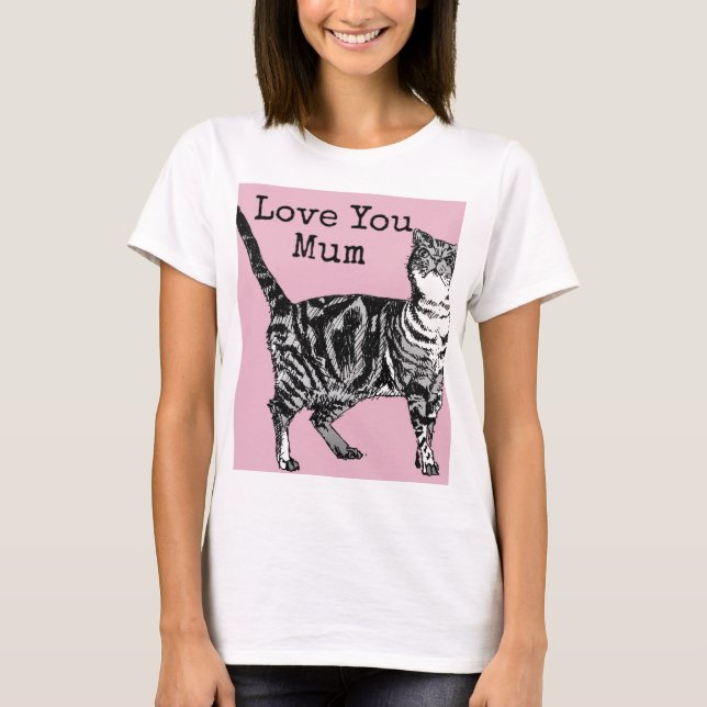 Cat Tabby Pastel Cats Rose Pink Love Mum Mother T Shirt (Framsida)