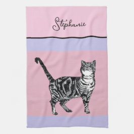Cat Tabby Pastel Cats Womens Light Pink Purple Kökshandduk