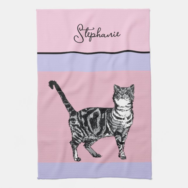 Cat Tabby Pastel Cats Womens Light Pink Purple Kökshandduk (Vertikal)