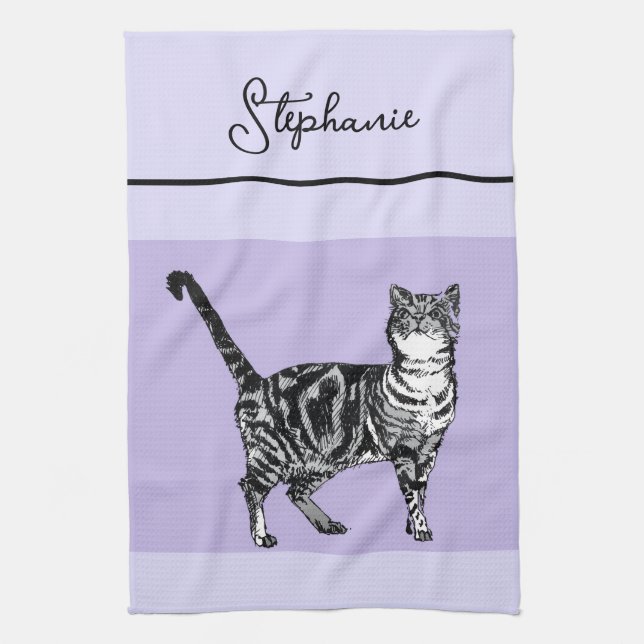 Cat Tabby Pastel Cats Womens Light Purple Lavender Kökshandduk (Vertikal)