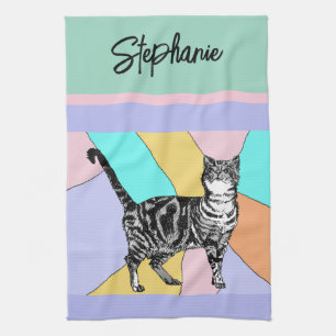 Cat Tabby Pastel Cats Womens Pastel Färg Kökshandduk