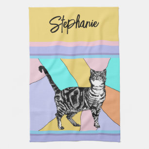 Cat Tabby Pastel Cats Womens Pastel Färg Kökshandduk