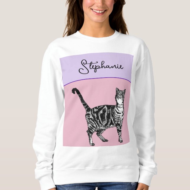 Cat Tabby Pastel Cats Womens Rose Pink Pets T Shirt (Framsida)
