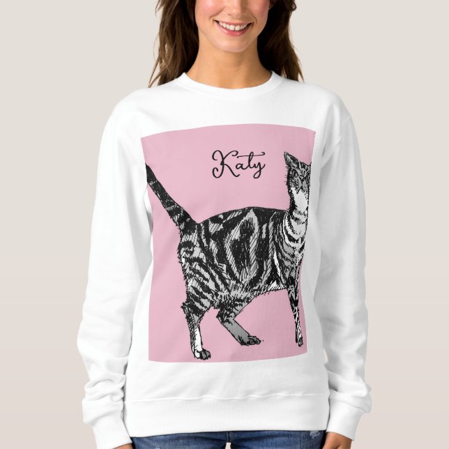 Cat Tabby Pastel Cats Womens Rose Pink Pets T Shirt (Framsida)