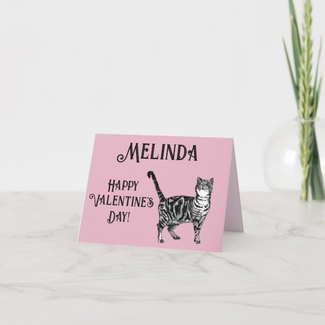 Cat Tabby Pastel Rosa Cats Valentines day Card Kort (Framsida)