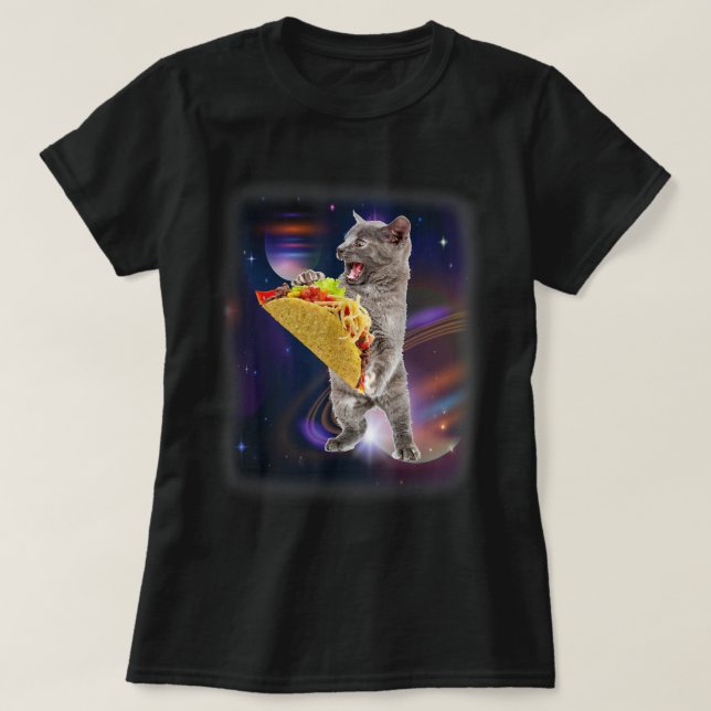 Cat Taco i rymden Lustigt T-shirt för katt och tak (Design framsida)