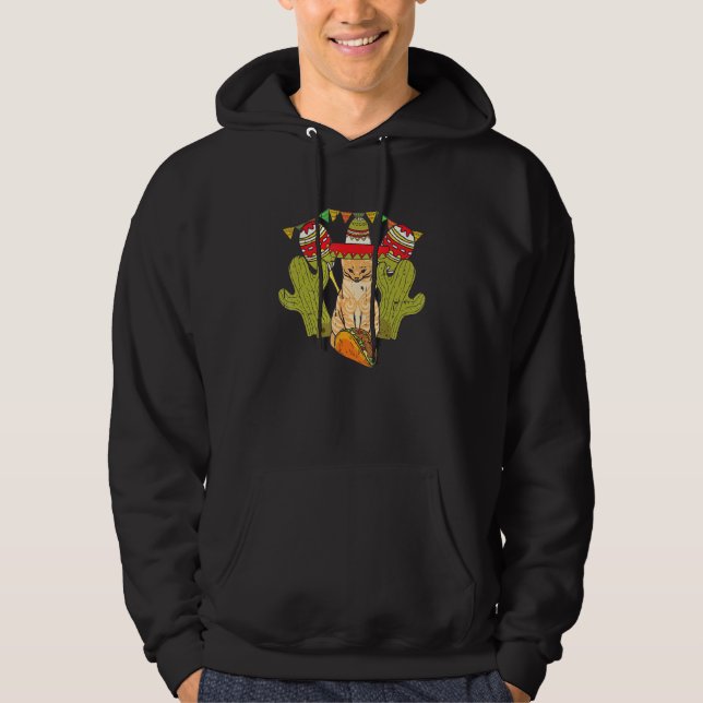 Cat Taco Sombrero Mexican Fiesta Funny Cinco De Mo Hoodie (Framsida)