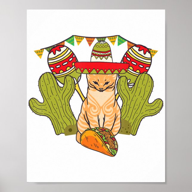 Cat Taco Sombrero Mexican Fiesta Funny Cinco de Mo Poster (Framsidan)