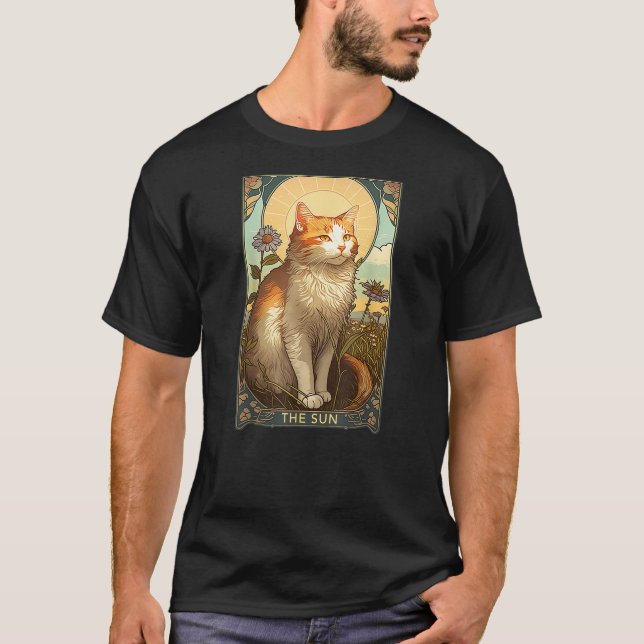 Cat Tarot Card, The Sun Tarot Card, Art Nouveau T Shirt (Framsida)