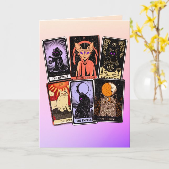 Cat Tarot Cards - Halloween Empress. Hermit, Fool Kort (Gul blomma)
