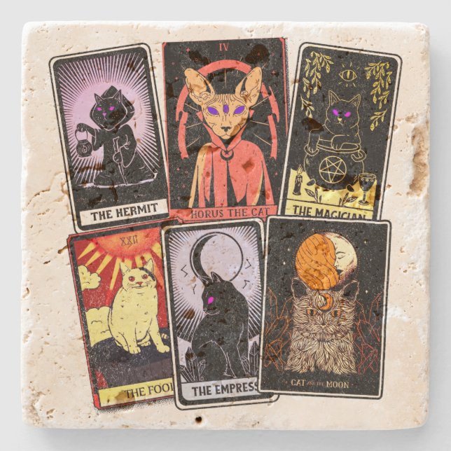 Cat Tarot Cards - Halloween Empress. Hermit, Fool Stenunderlägg (Framsidan)
