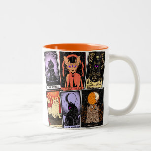 Cat Tarot Cards - Halloween Empress. Hermit, Fool Två-Tonad Mugg