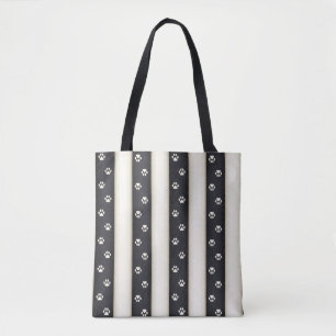 Cat Tass avtryck Black & Antique White Rand Tygkasse
