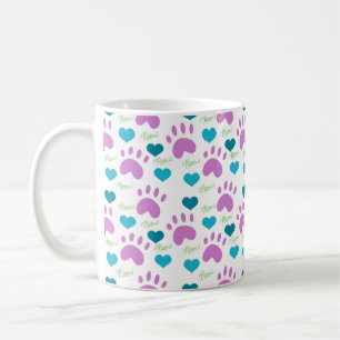 Cat Tass avtryck Hearts Meow Mönster Rosa Teal Grö Kaffemugg