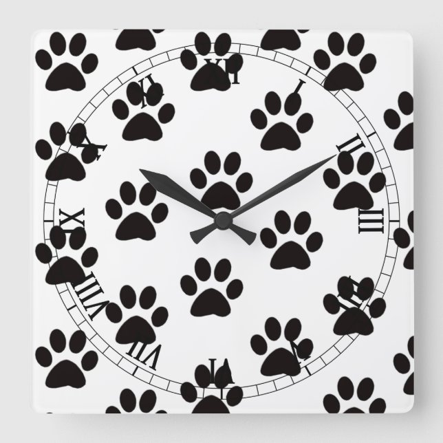 Cat Tass avtryck Roman Numeral Clock Fyrkantig Klocka (Framsida)