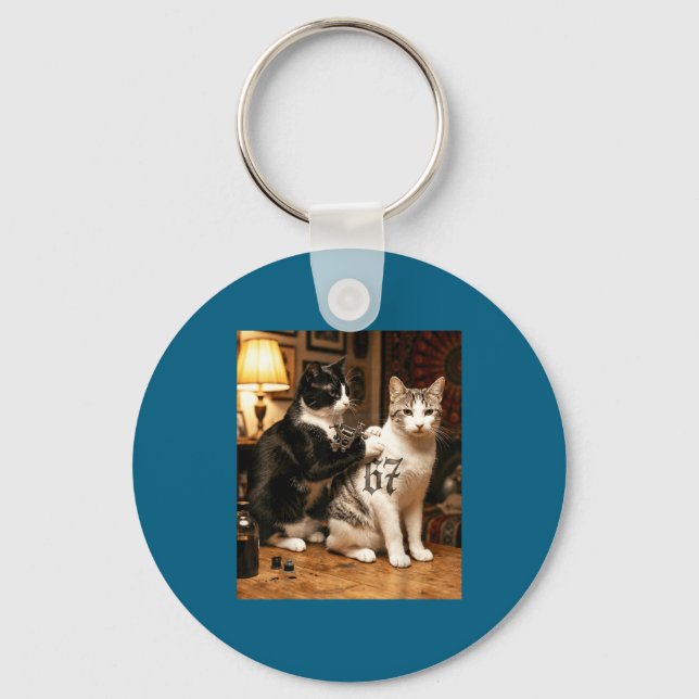 Cat Tattoo Artist 67 Six Seven Seis Siete Brain Ro Nyckelring (Framsida)