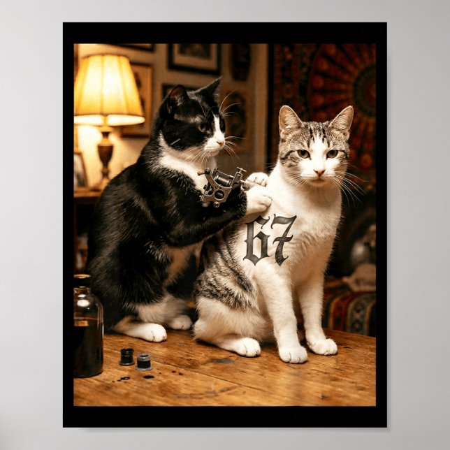 Cat Tattoo Artist 67 Six Seven Seis Siete Brain Ro Poster (Framsidan)