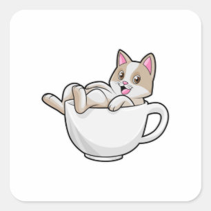 Cat Tea kopp Fyrkantigt Klistermärke