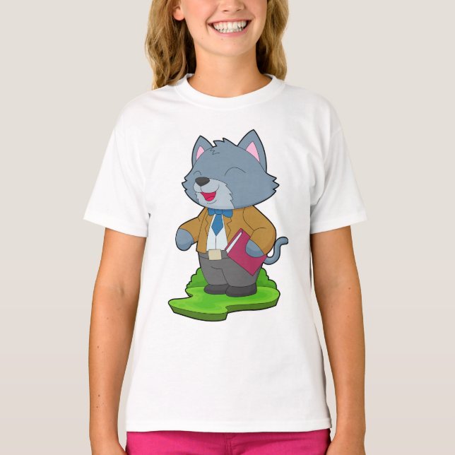 Cat Teacher Bok School T Shirt (Framsida)