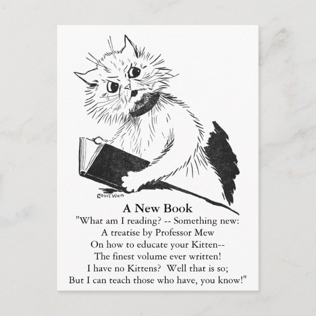 Cat Teacher med Bok Vykort (Framsida)