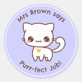 Cat Teacher Reward Stickers Personlig Kawaii Runt Klistermärke