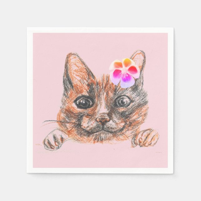 Cat Teckning Cute Party Napkins Pappersservett (Framsidan)