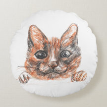Cat Teckning Round Cat Cushion