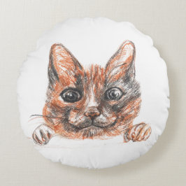 Cat Teckning Round Cat Cushion Rund Kudde