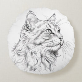 Cat teckning rund kudde