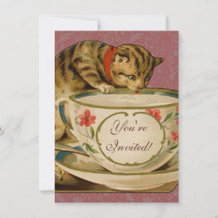 Cat Tekopp Cute Cute Vintage Victorian Inbjudningar