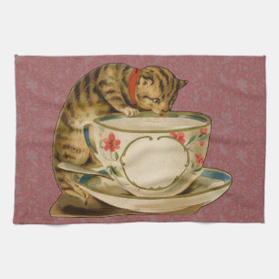 Cat Tekopp Cute Cute Vintage Victorian Kökshandduk
