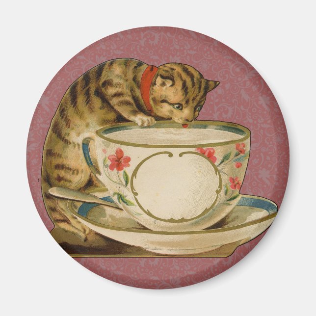Cat Tekopp Cute Cute Vintage Victorian Magnet (Framsidan)