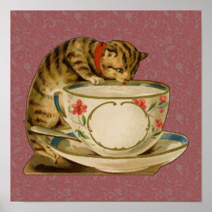 Cat Tekopp Cute Cute Vintage Victorian Poster