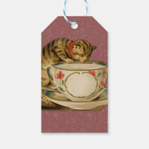 Cat Tekopp Cute Cute Vintage Victorian Presentetikett
