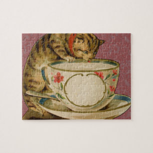 Cat Tekopp Cute Cute Vintage Victorian Pussel