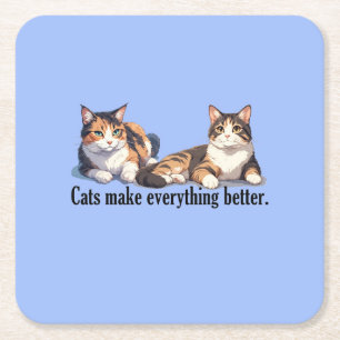 Cat Tema Adsible Light Blue Papper Underlägg Kvadrat
