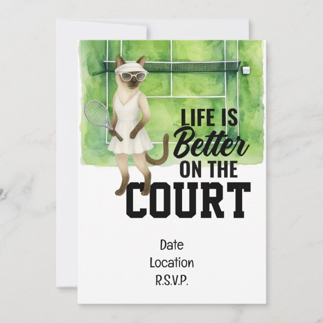 Cat Tennis Player Life är bättre på domstolen Inbjudningar (Framsida)