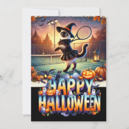 Cat Tennis Player på Halloween Day Inbjudningar